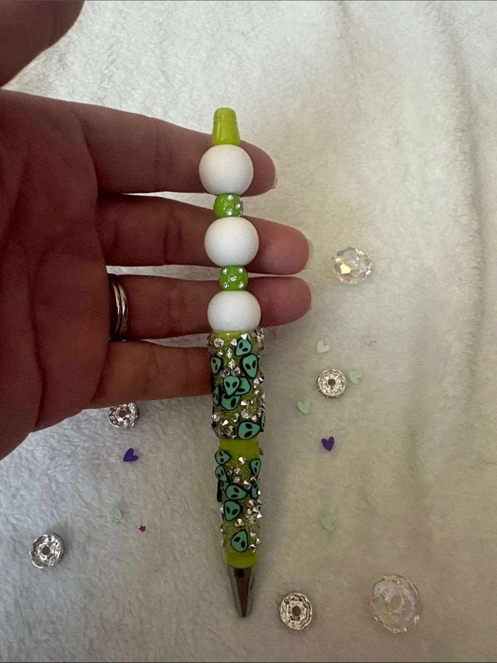 Green Alien Bead Ballpoint Pen - Decorative Home Office Stationery